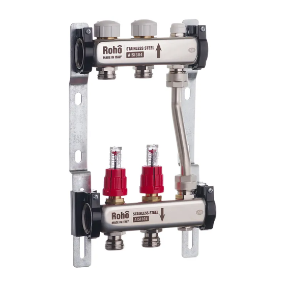 Колектор з витратомірами та термостатичними клапанами з байпасом Roho R814-02 - 1"х 2 вих. (RO0045) Київ