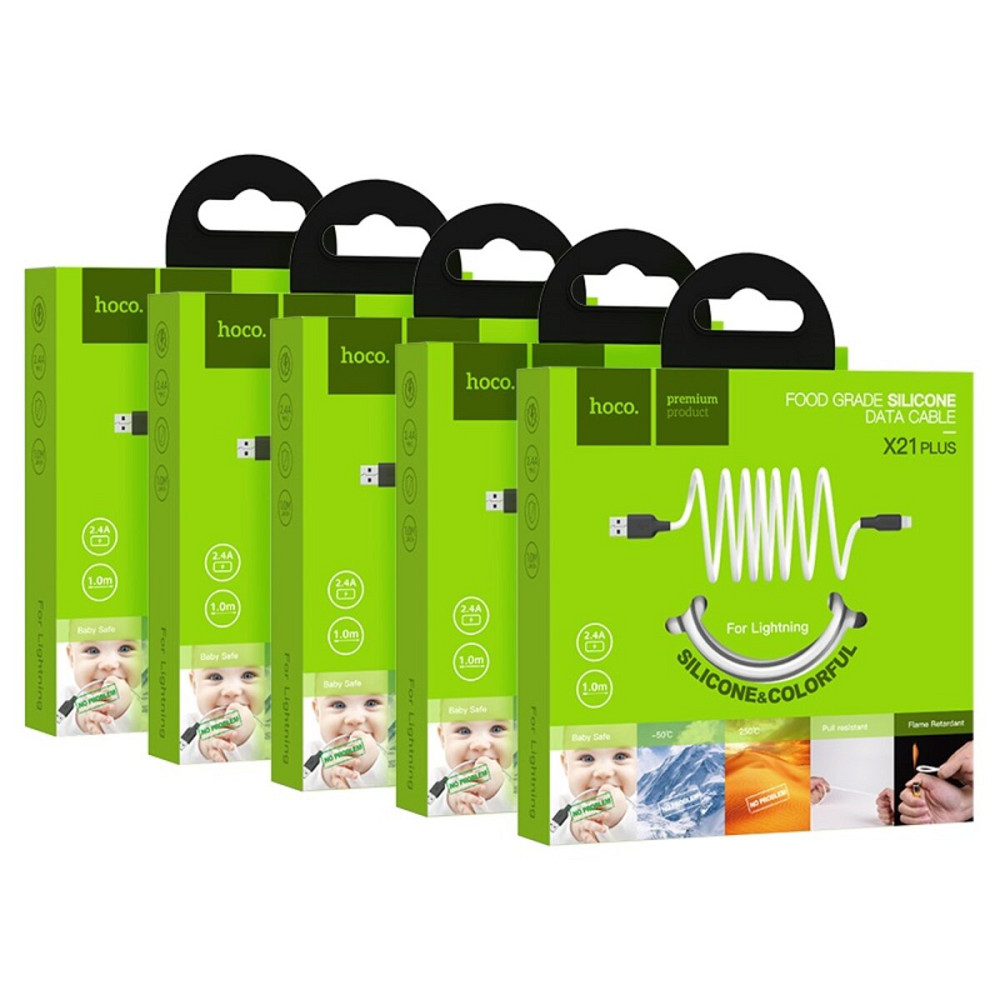 Кабель HOCO X21 Plus USB to iP 2.4A, 1m, silicone, silicone connectors, Black+White Київ - фото 4