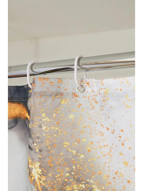 Шторка для ванной и душа с кольцами 180x180 см водоотталкивающая, шторка для душевой и ванной с крючками, мраморно-чёрный Каменец-Подольский - изображение 7