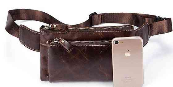 Поясная сумка гладкая Vintage 14738 Коричневая Киев