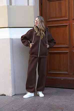 Жіночий прогулянковий теплий костюм: кофта та штани з турецької тринитки на флісі Шоколад Одеса