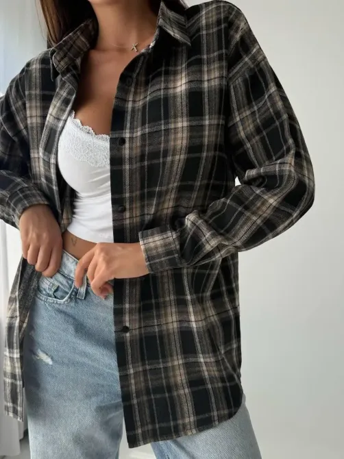 Жіноча повсякденна оверсайз сорочка у клітинку фланель Одеса - фото 6