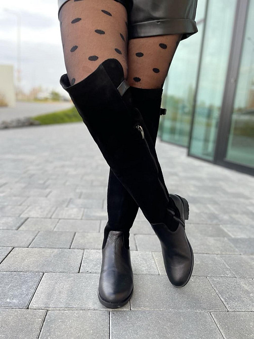 Vesna Ботфорти жіночі VESNA чорні шкіра+замша натуральна висота 53 см обхват 35-37 см (2411/2) Коломия - фото 4