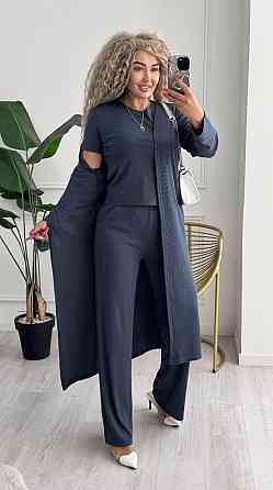 Женский базовый прогулочный костюм тройка: кардиган футболка и штаны трикотажный рубчик Графит, 46/48 Одесса