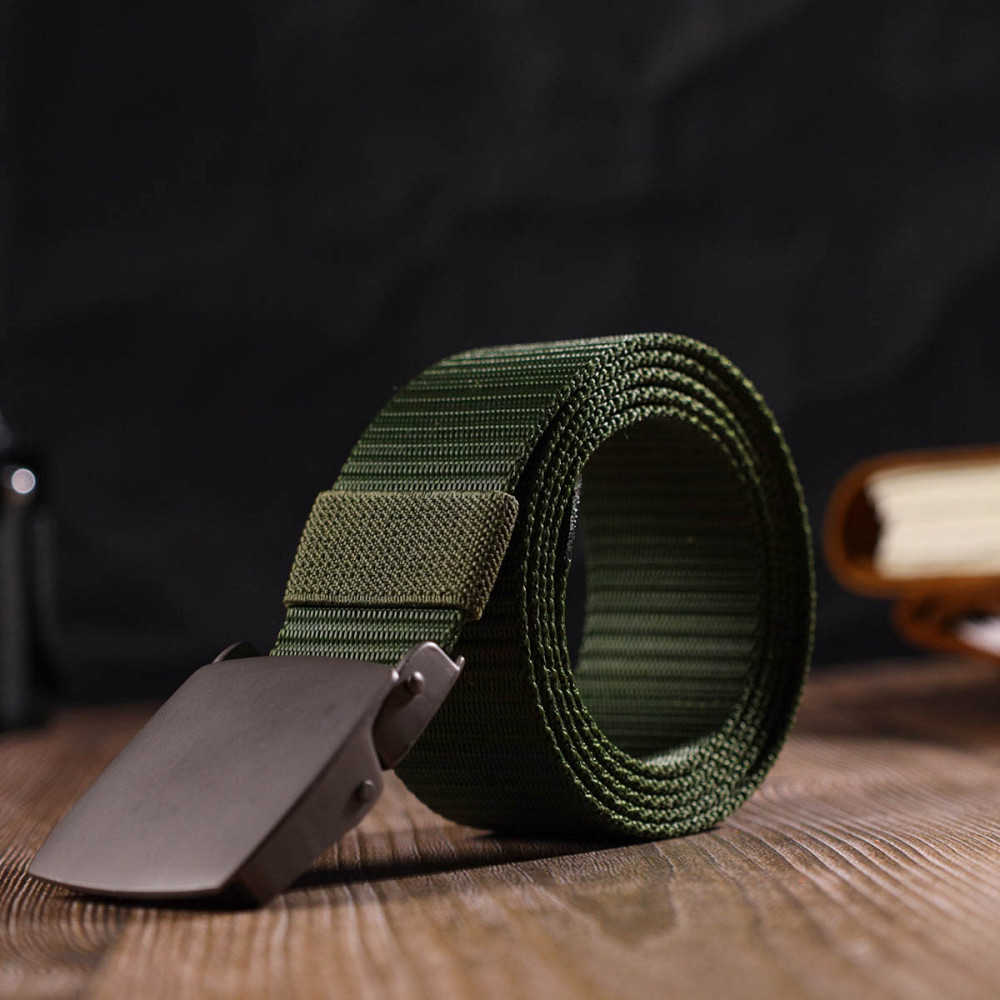 Міцний чоловічий ремінь з металевою пряжкою з текстилю Зелений (Vintage) Київ - фото 2