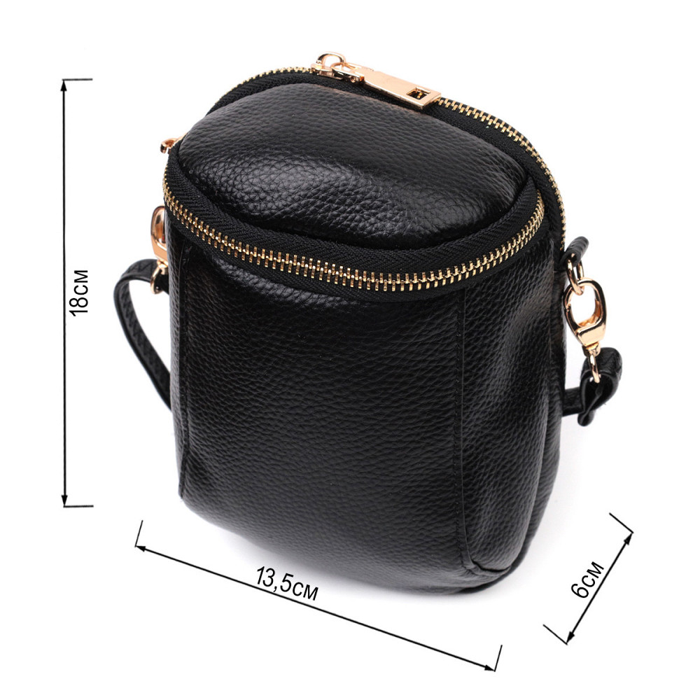 Невелика сумка цікавого формату з м'якої натуральної шкіри Vintage 22338 Чорна Київ - фото 3