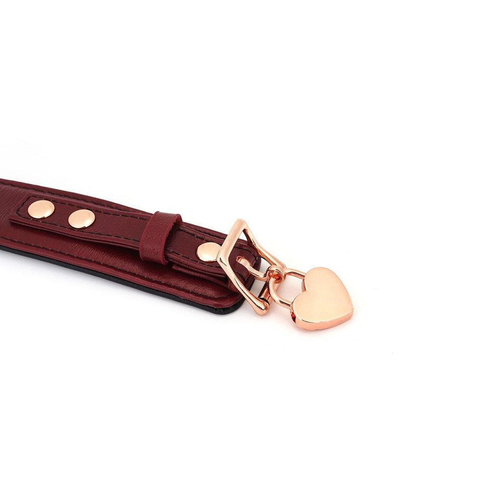 Шкіряний нашийник з повідцем Liebe Seele Wine Red Curved Collar, замок-сердечко Sex Aura Київ - фото 5