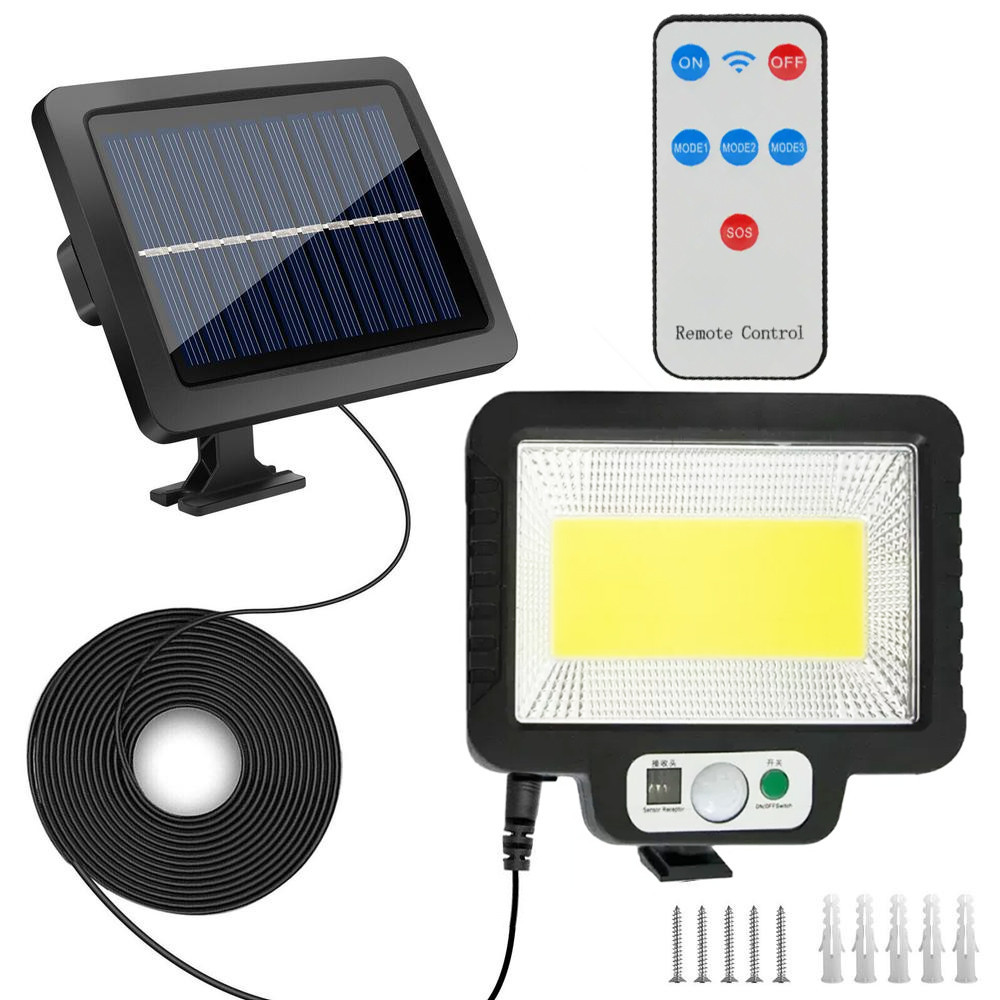 Вуличний ліхтар-прожектор із сонячною батареєю T-09 + пульт / Настінний led світильник з датчиком руху Київ - фото 1