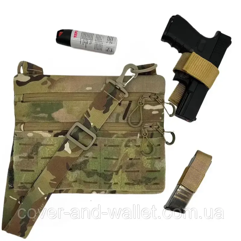 Тонка тактична сумка із міцної тканини Squadron в кольорі Multicam з велкро Київ - фото 4