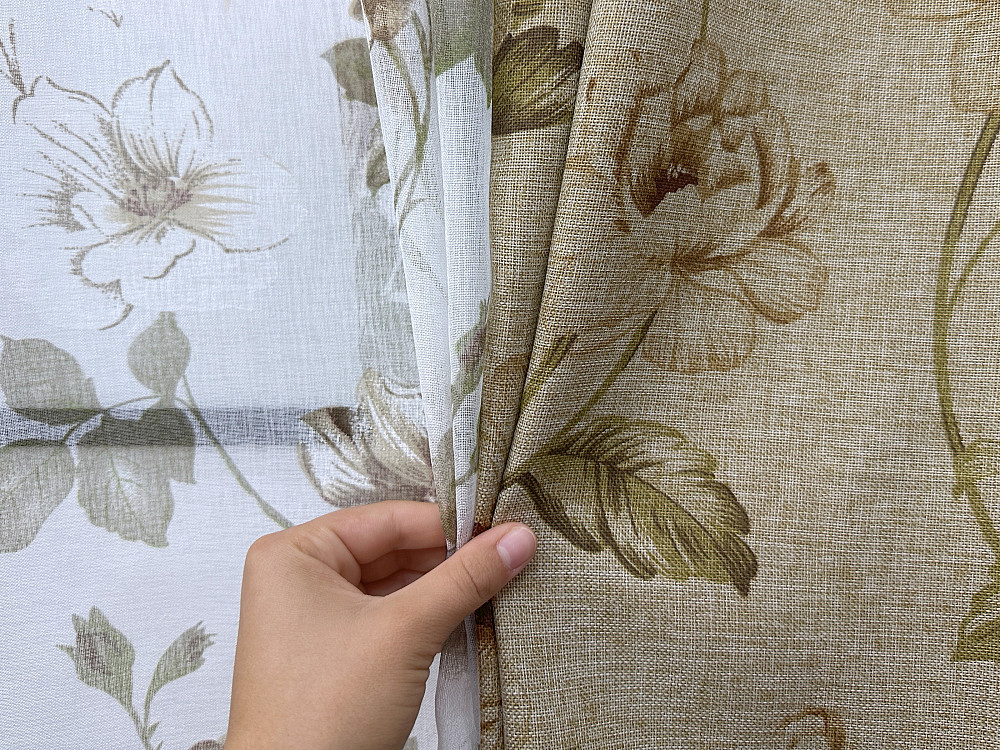 Комплект штор VR-Textil Льон Прованс 150х270 2шт і Тюль 600х270 2080ш-1267т Коричневий з білим 71-205/5 Київ - фото 8