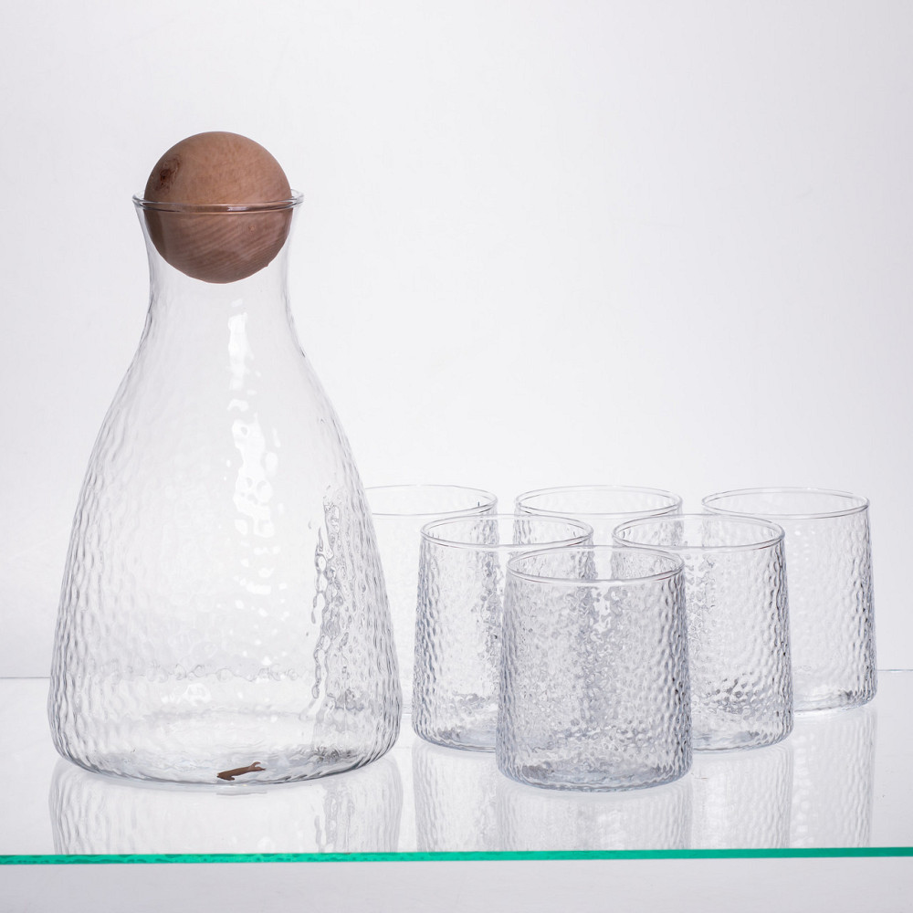 Набір для напоїв графин з бамбуковою кришкою та 6 склянок, прозорий 64486-37 Коломия - фото 5