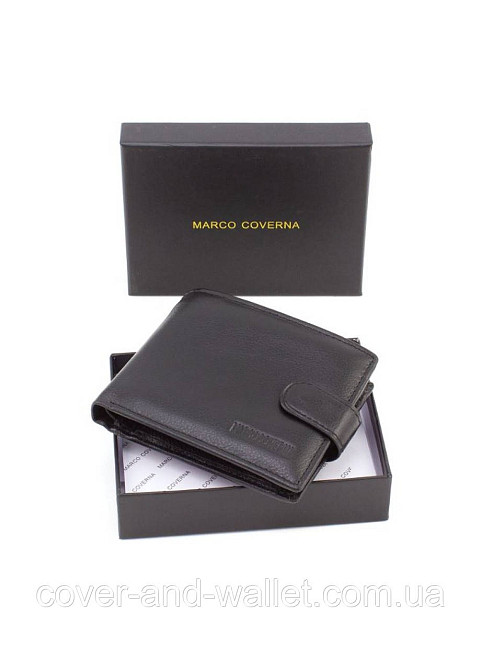 Тонкий чоловічий шкіряний гаманець чорного кольору Marco Coverna M4 Київ - фото 10