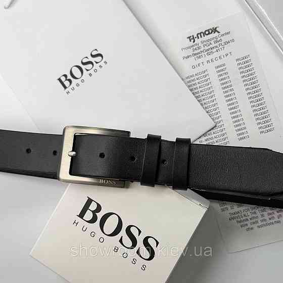 Чоловічий шкіряний брендовий ремінь Boss (216) чорний Київ