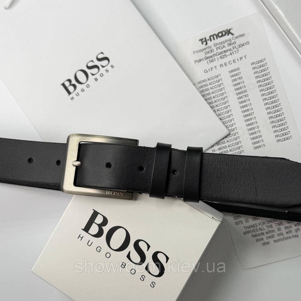 Чоловічий шкіряний брендовий ремінь Boss (216) чорний Київ - фото 6