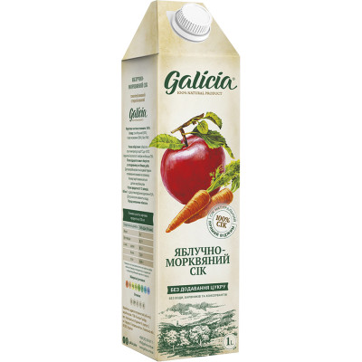 Сок Galicia Яблочно-морковный прямого отжима неосвещенный 1 л (4820209560299) Винница - изображение 1