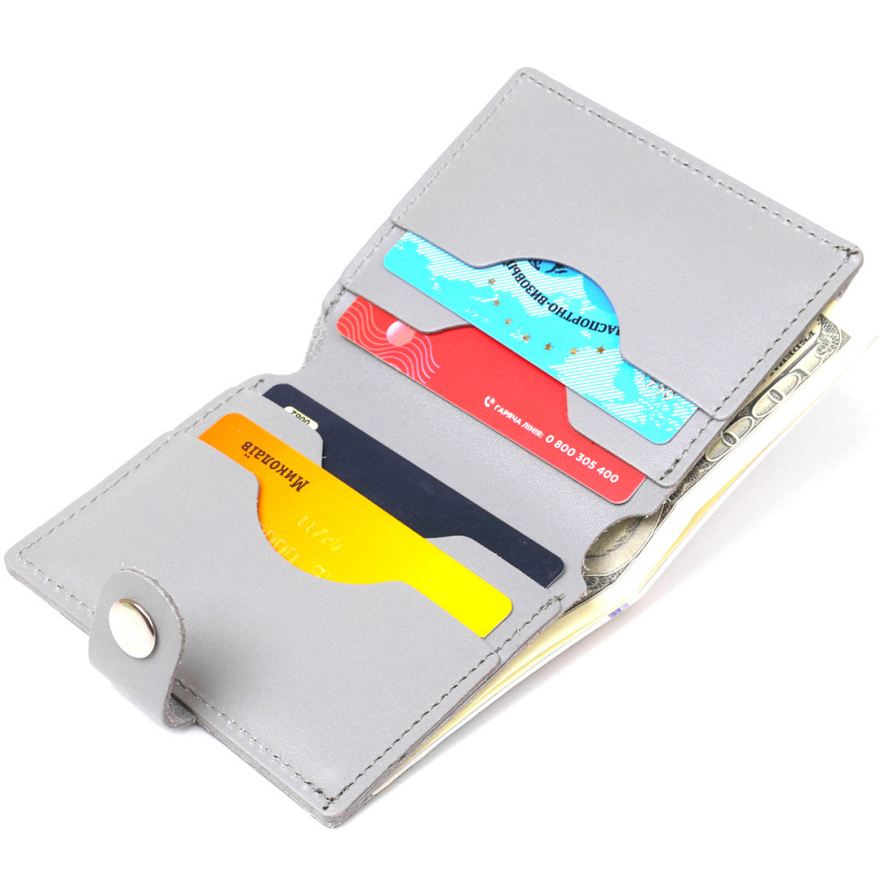 Практичне портмоне із натуральної шкіри Shvigel 16514 Сірий Київ - фото 7