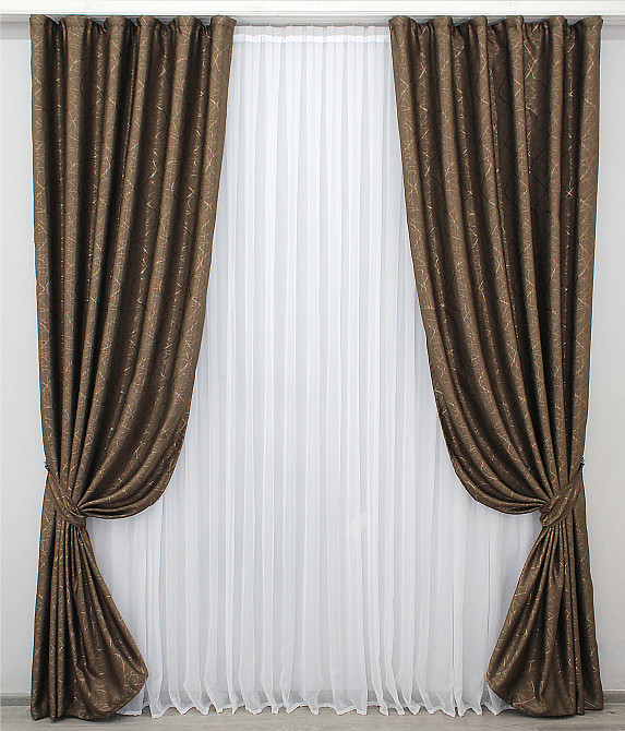 Шторна тканина льон рогожка, колекція "Савана" колір коричневий 688ш Київ - фото 3