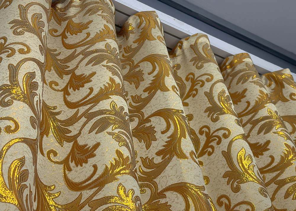 Комплект готовых штор VR-Textil Жаккард Завиток с люрексом № 1645ш Молочный с золотистым 145х170 см 2 шт (35-0266) Киев - изображение 8