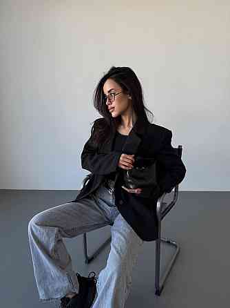 Женский классический оверсайз пиджак на подкладке костюмка Черный, 46/48 Одесса