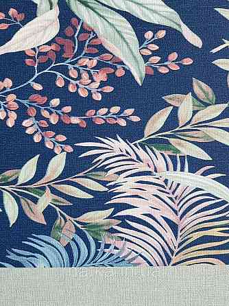 Обои винил на флизелине Rasch Florentine 1.06х10 листья ветки папоротника банана зеленые коричневые на синем Киев