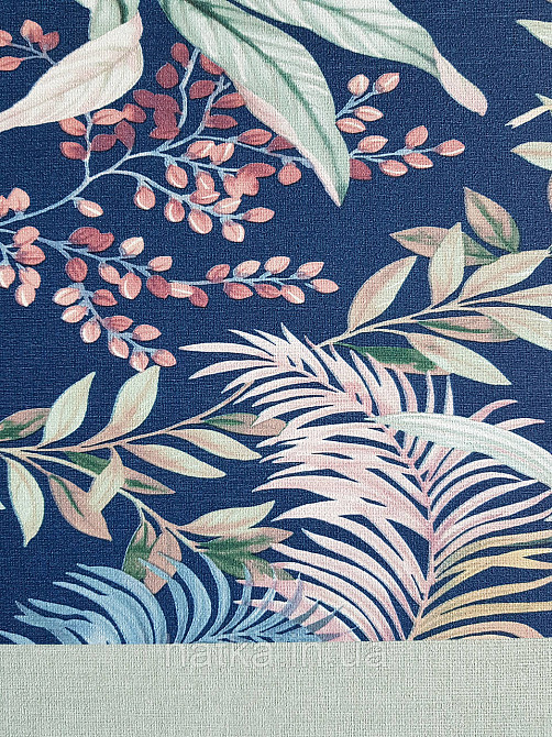 Шпалери вініл на флізеліні Rasch Florentine 1.06х10 листя гілки папороті банана зелені коричневі на синьому Київ - фото 3