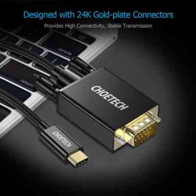 Кабель мультимедийный USB-C to VGA 1.8m FHD60Hz black Choetech (XCV-1801-BK) Винница