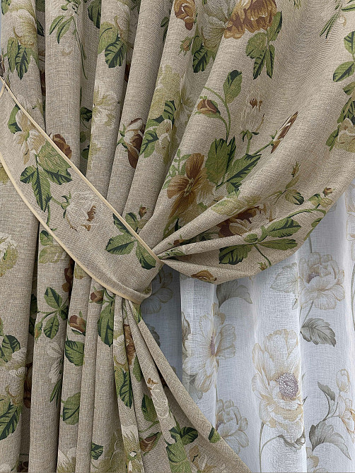 Комплект штор VR-Textil Лен Прованс 200х270 2шт и Тюль 600х270 2084ш-1681т 2081ш-1865т Бежевый с коричневым и белым 71-209/7 Киев - изображение 4