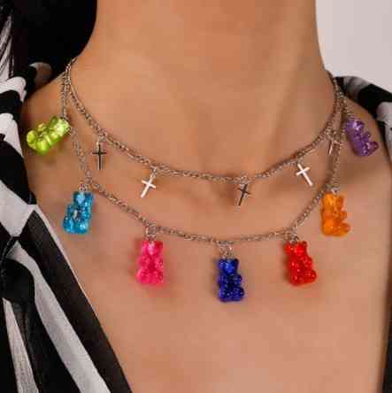 Украшения с мишками ожерелье, двойное с крестиками - длина 43см, смола, цинковый сплав Киев