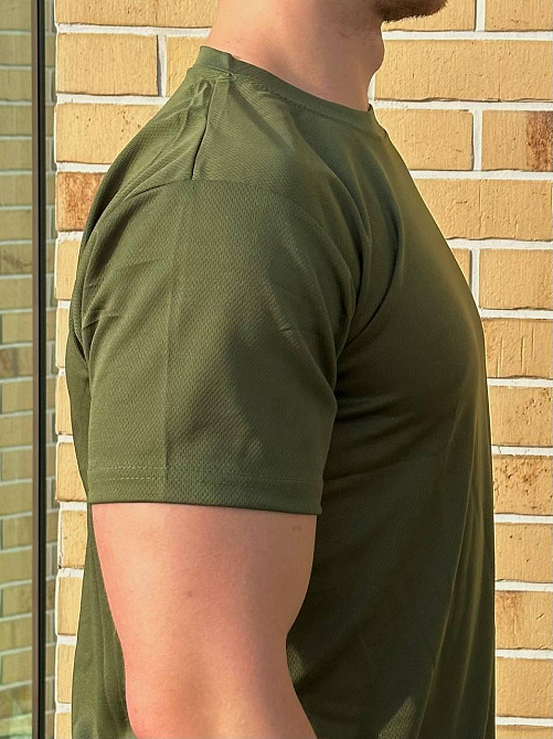 Футболка тактическая олива Coolmax, мужская военная футболка ЗСУ, лёгкая летняя полевая футболка Львов - изображение 4