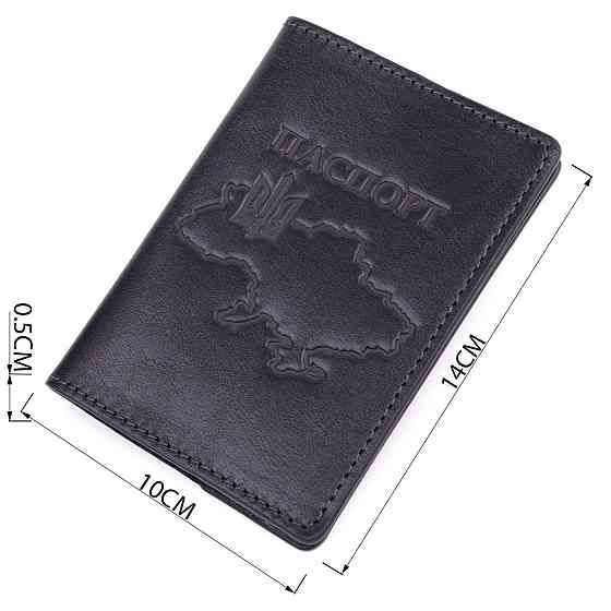 Красивая кожаная обложка на паспорт Карта GRANDE PELLE 16773 Черная Киев