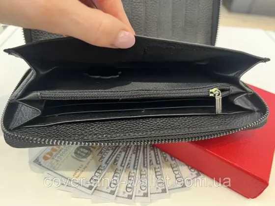 Большой кожаный мужской кошелек черного цвета на молнии Helen Verde 5901 Киев