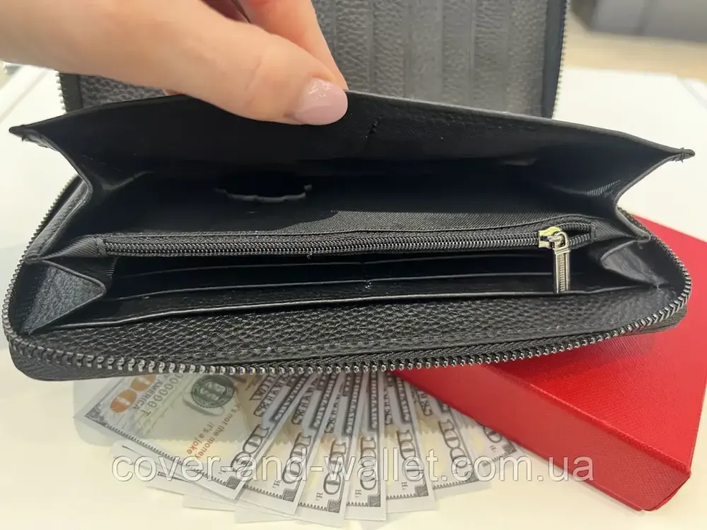 Большой кожаный мужской кошелек черного цвета на молнии Helen Verde 5901 Киев - изображение 6
