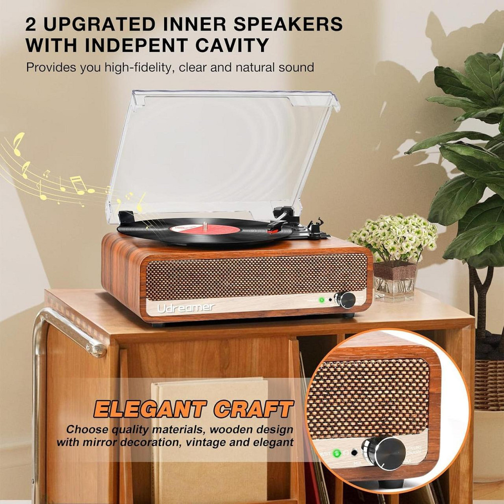 Виниловый ретро-проигрыватель Udreamer UD002 с функцией Bluetooth USB и динамиками Днепр - изображение 5