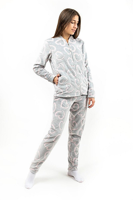 Домашній теплий костюм (піжама) жіночий сірий "Серце" без капюшона топ Крохатушка- Одяг Київ - фото 1