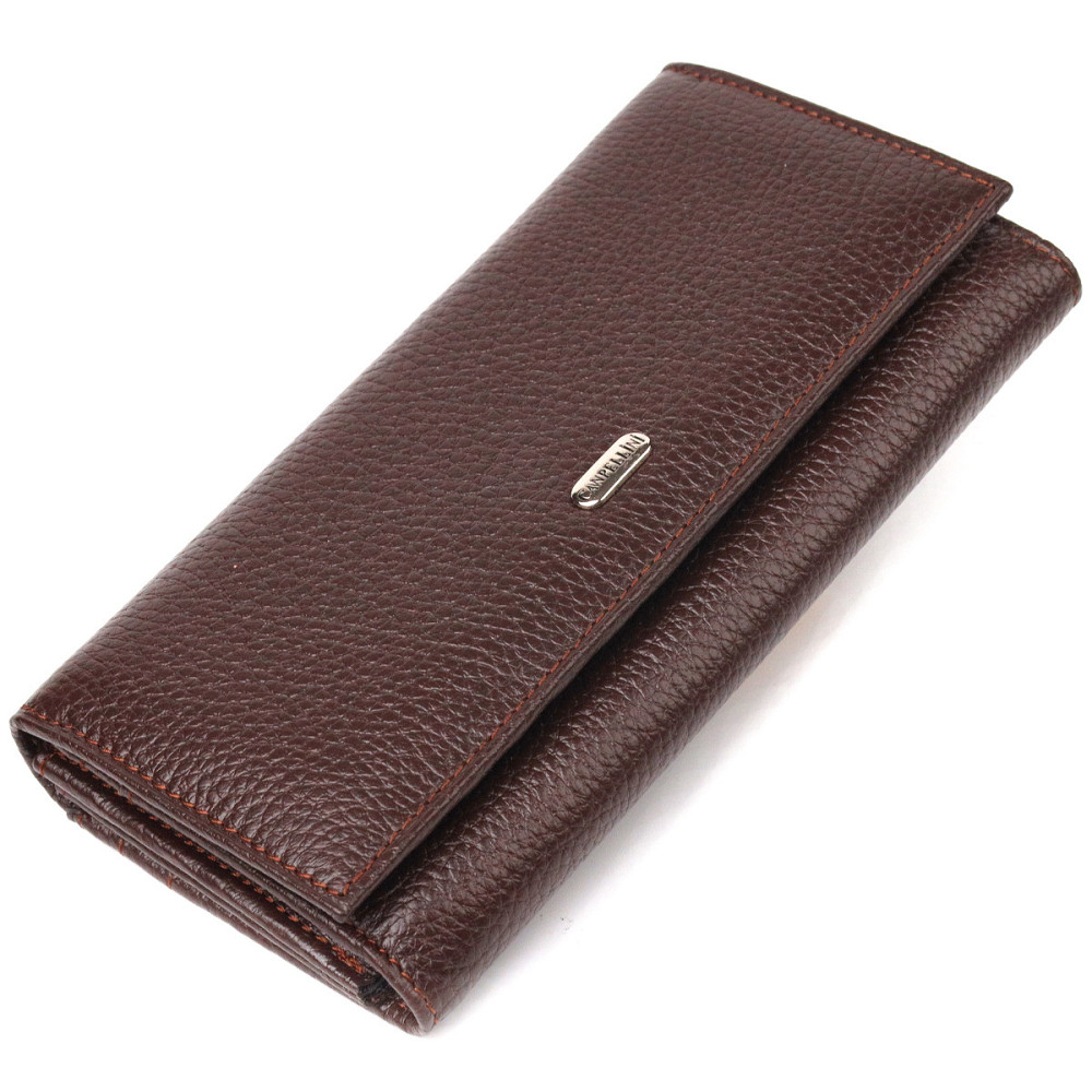 Женский удобный кошелек из натуральной зернистой кожи CANPELLINI 21654 Коричневый Киев - изображение 1