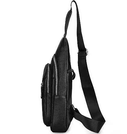 Мужской рюкзак-слинг на одно плечо Tiding Bag (18 х 32 х 7 см) из натуральной кожи Черный Киев