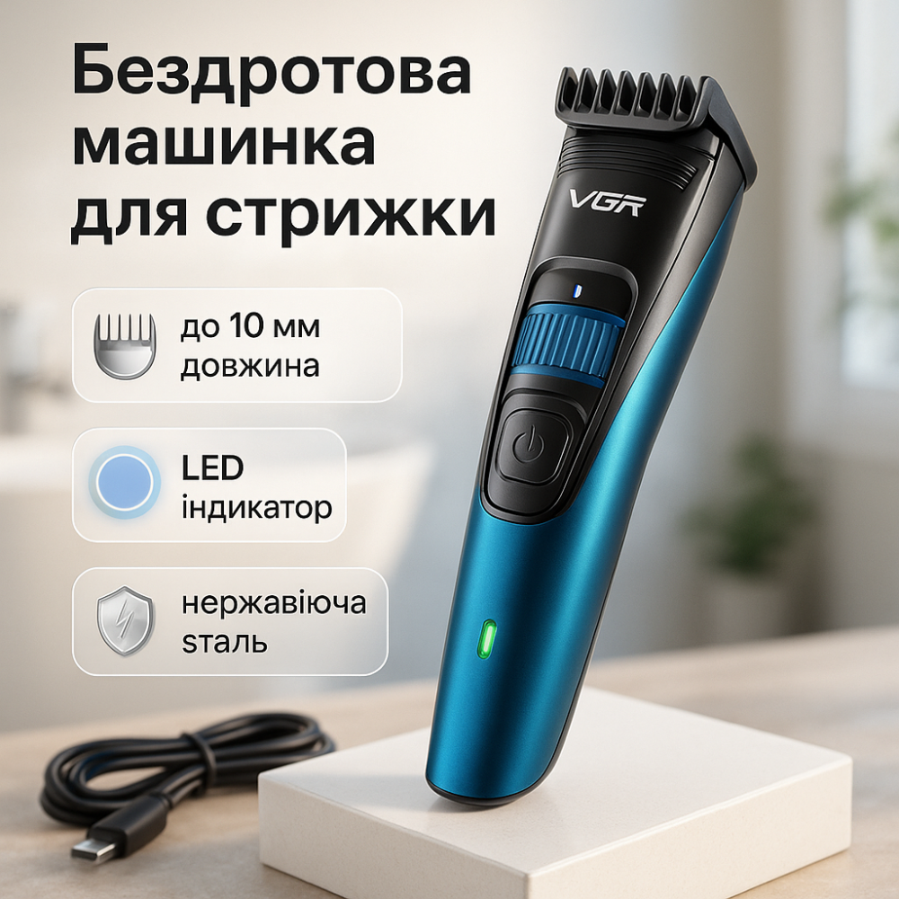 Парикмахерская машинка аккумуляторная профессиональная VGR, Машинка для стрижки головы UQ-89 Львов - изображение 15