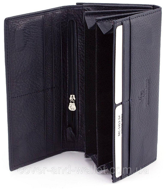 Жіночий горизонтальний шкіряний гаманець синього кольору Marco Coverna 1412 Київ - фото 6