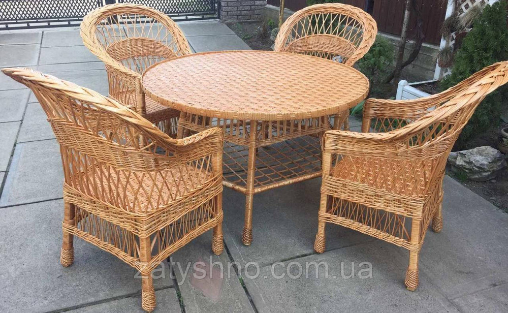 Меблі з лози з великим столом комплект плетених меблів з 4 кріслами| меблі плетені натуральні Київ - фото 5