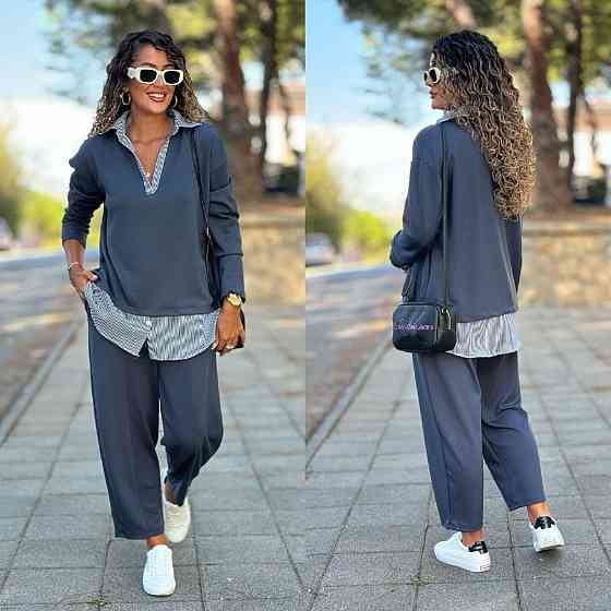 Стильний жіночий костюм двоїнка + котон. Графіт, 56/58 Одеса