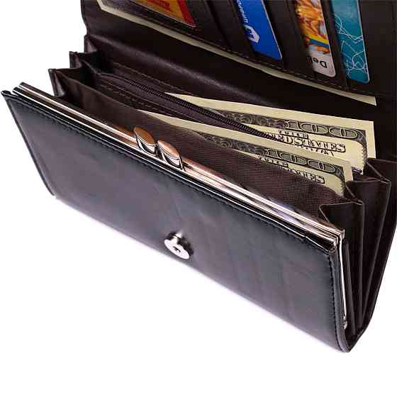 Горизонтальний жіночий гаманець із натуральної шкіри KIVI 19087 Чорний Київ