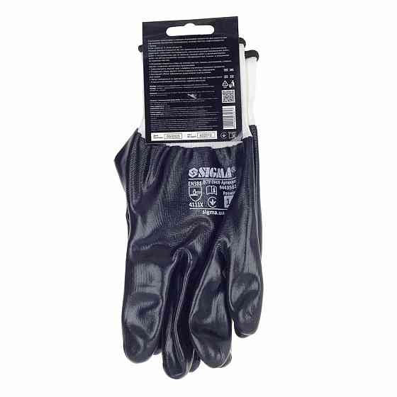 Перчатки трикотажные с полным нитриловым покрытием р10 (черные, манжет) SIGMA (9443561) Киев
