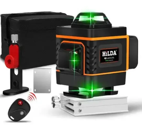 Лазерный уровень нивелир для стяжки пола HILDA 4D 16 линий 360°С самовыравнивается Зеленый луч + пульт + аккумулятор с дисплеем Коломия - фото 7