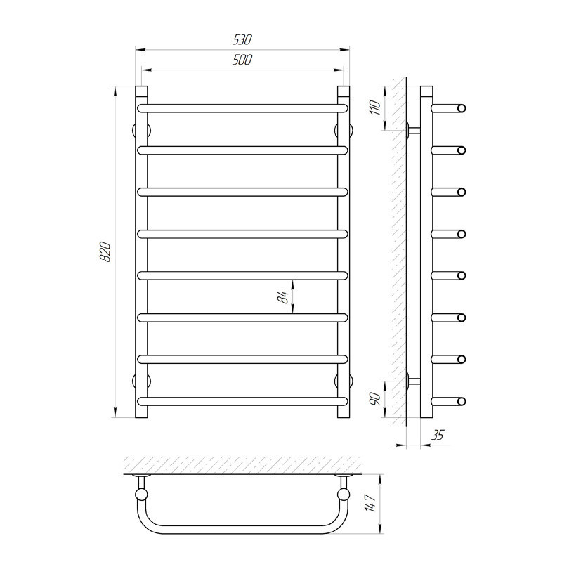 Водяной полотенцесушитель Laris Стандарт П8 500x800 Киев - изображение 5