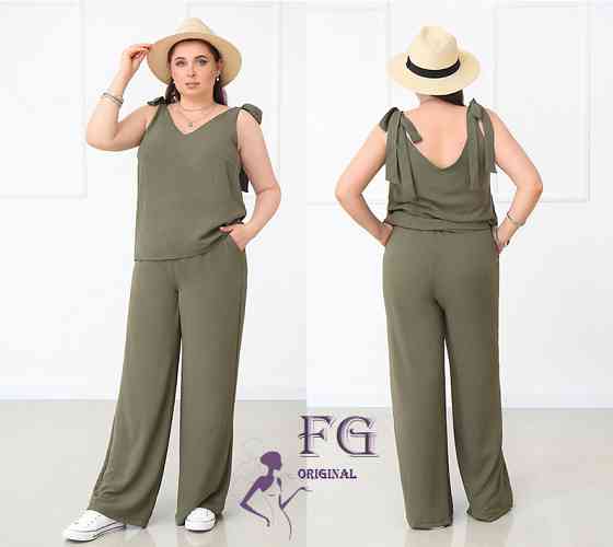 Літній жіночий костюм із широкими штанами "Ясмин" оптом | Норма та батал | Розпродаж моделі Хакі, 50 Київ