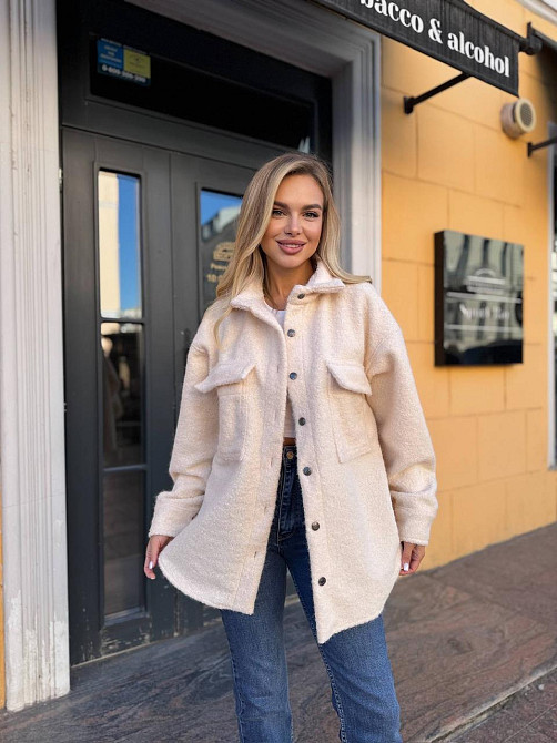 Жіноча тепла оверсайз сорочка на кнопках альпака-барашок Молочний Одеса - фото 5