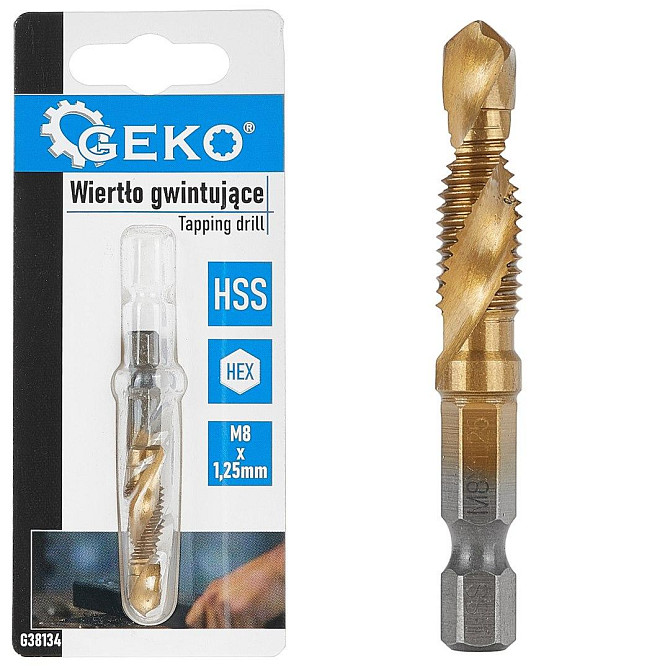 Мітчикове свердло "GeKo" HSS-tyt M 8 x 1,25  з хвостовиком для шуруповерта Hex E6,3 (1/4") 8 Стрий - фото 1