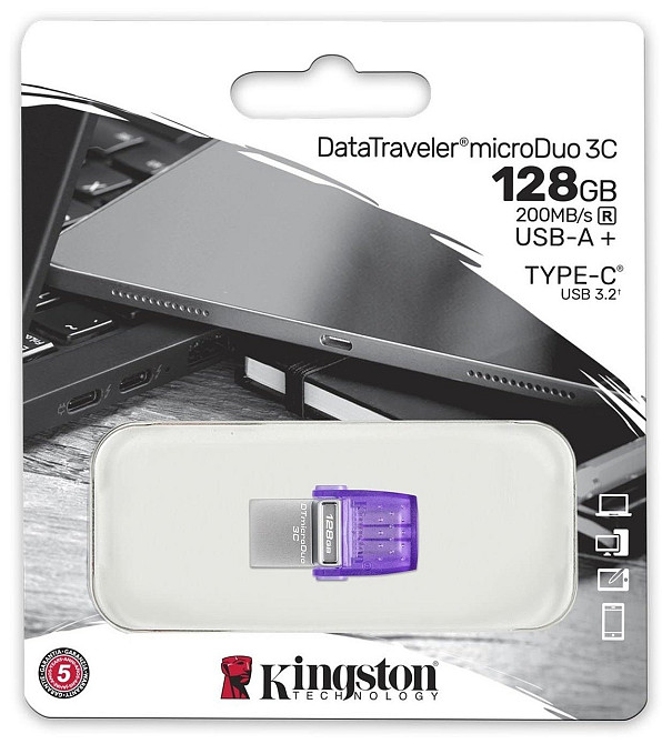 Флеш-накопичувач USB3.2 128GB Type-C Kingston DataTraveler microDuo 3C (DTDUO3CG3/128GB) Фіолетовий Харків - фото 20