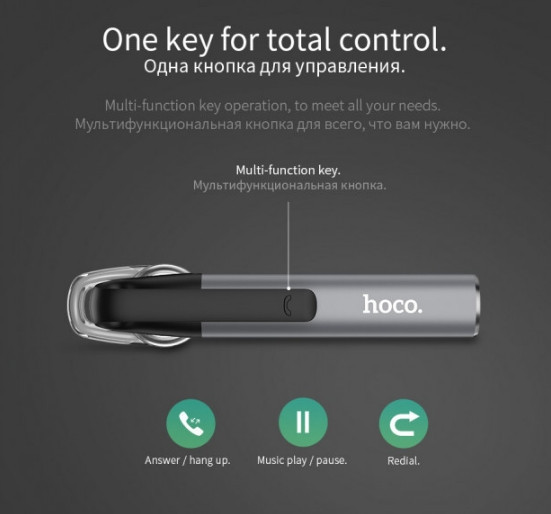 Бездротова Bluetooth-гарнітура Hoco E21 Grey Вінниця - фото 9