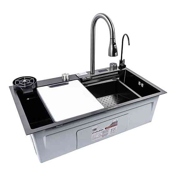 Кухонна мийка VALESO Handmade "Водоспад" 75*45G PVD чорний декор Коломыя